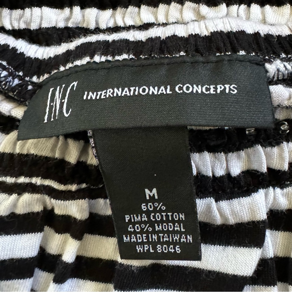 Black-White Stripe Babydoll Blouse Sz M - Picture 12 of 12